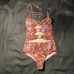 ISABEL MARANT Flower Print Stiza One Piece Swimsuit Bordeaux Pink Violet S FR 36
